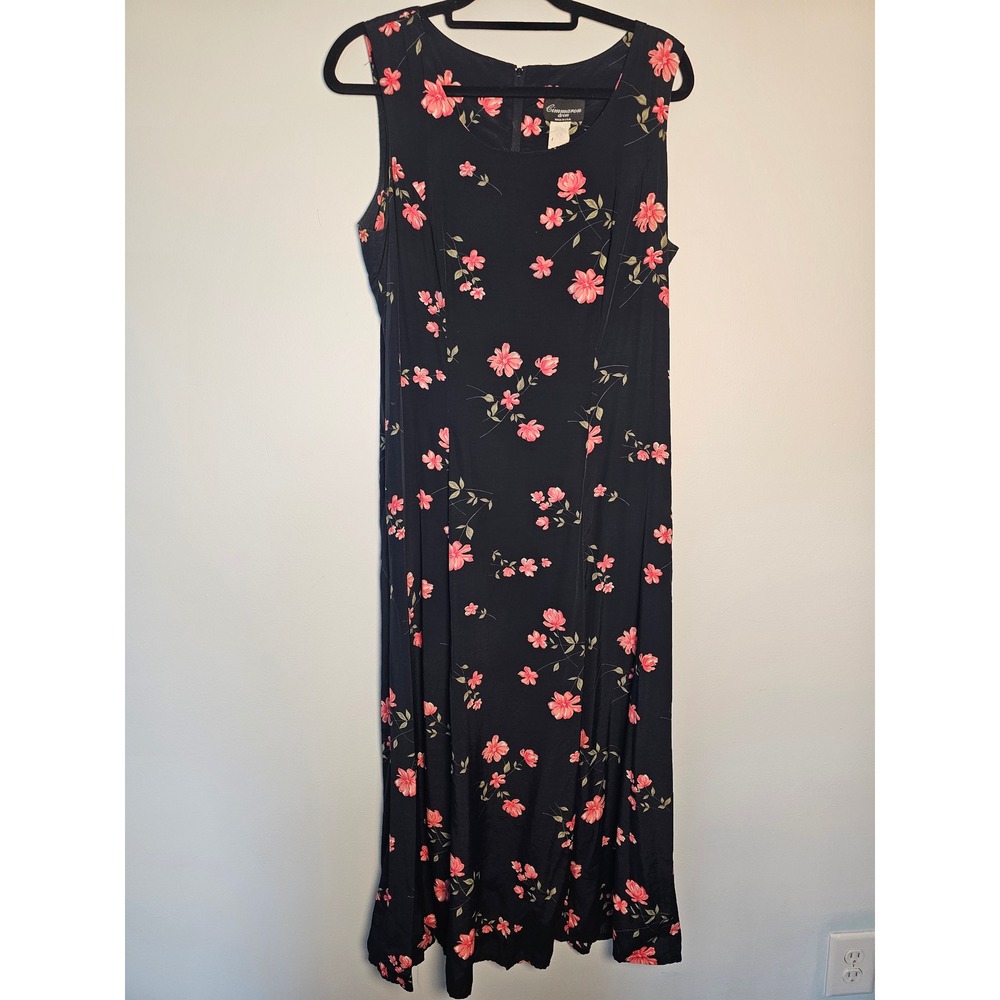 [Cottagecore] Cimmaron Floral Maxi Dress Womens M Black Pink Sleeveless Vintage
